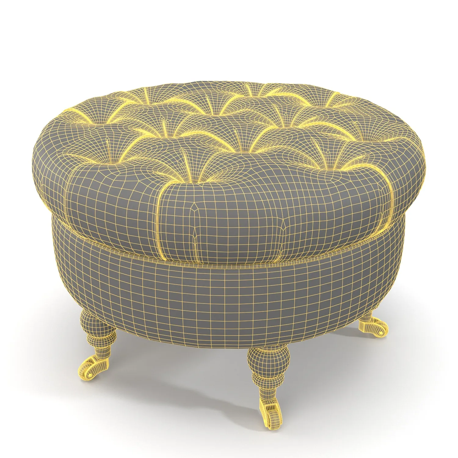 Upholstered Pink Gingham Round Ottoman PBR 3D Model_07